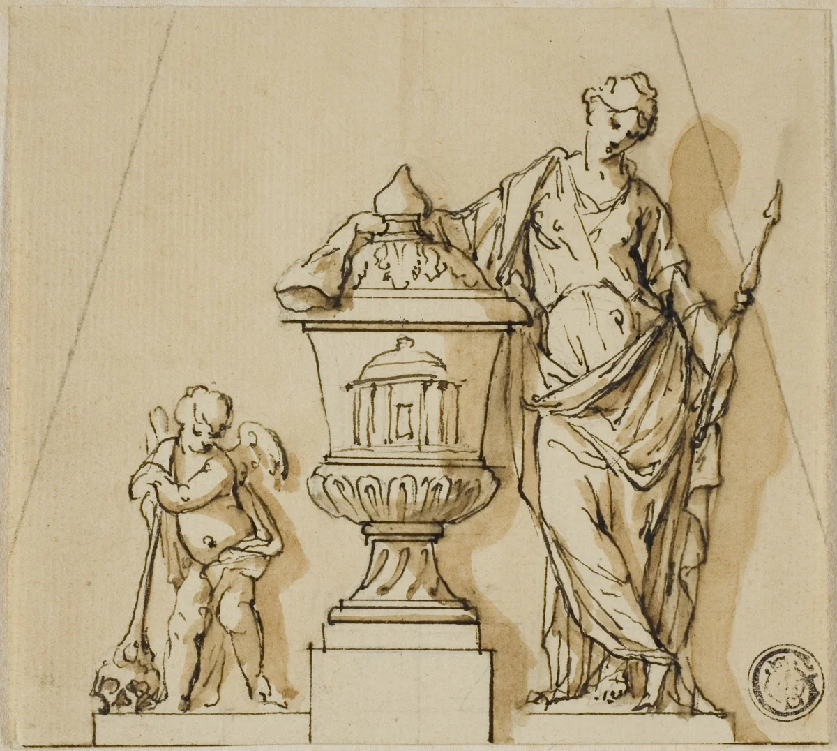 Design for a Funerary Monument with Fate, Putto, and Urn by John Michael Rysbrack
James Thornhill, drawing, 1713-1770