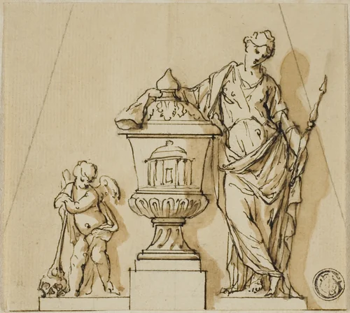 Design for a Funerary Monument with Fate, Putto, and Urn by John Michael Rysbrack
James Thornhill, drawing, 1713-1770