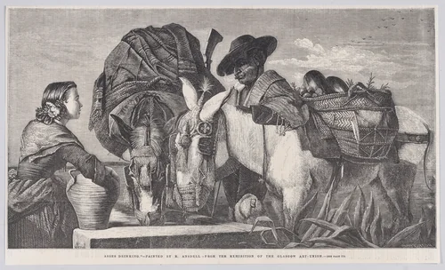 Asses Drinking, from "Illustrated London News" by Henry Linton, print, 1858