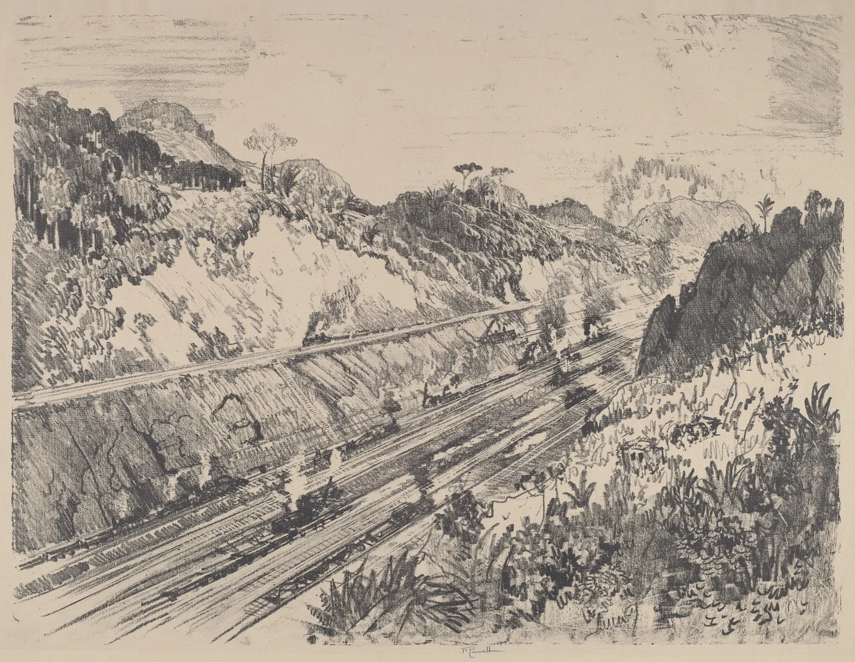 Looking up the Cut from Bas Obispo by Joseph Pennell, print, 1912