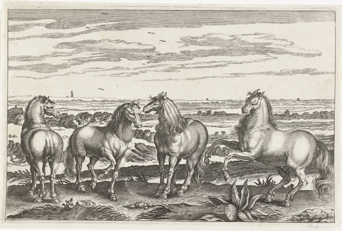 Paarden by anonymous, print, 1628-1679