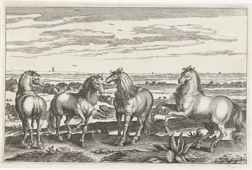 Paarden by anonymous, print, 1628-1679
