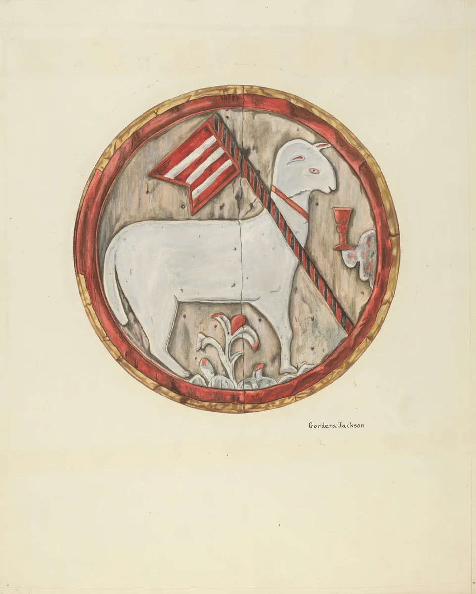 Wooden Plaque - Lamb of God by Gordena Jackson, index of american design, 1938