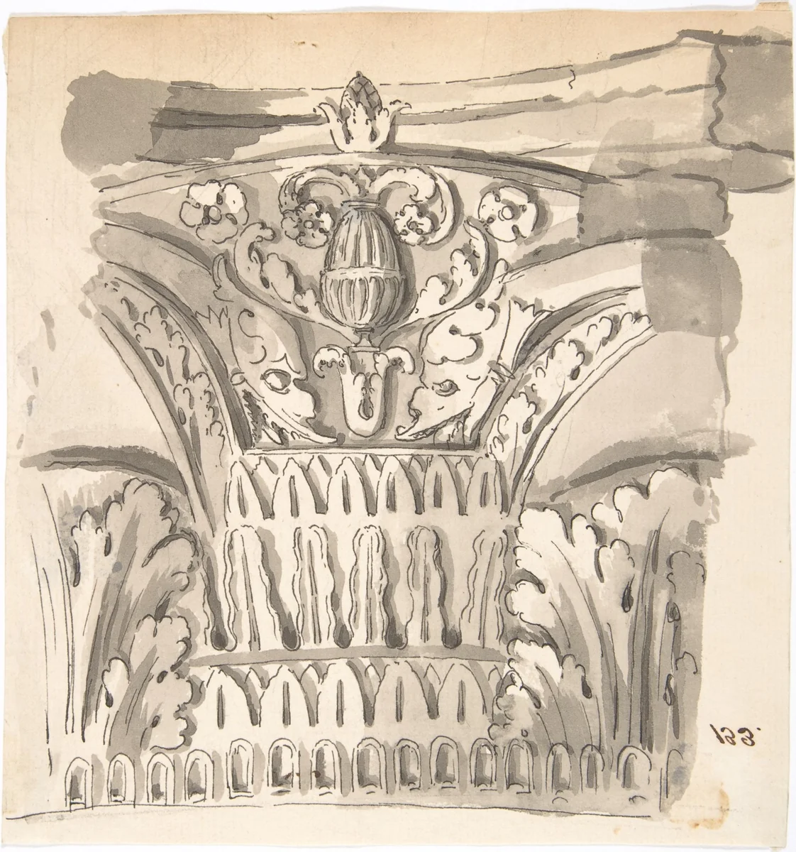 Fragment of a Capital by anonymous, drawing, 1700-1799