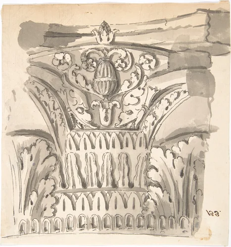 Fragment of a Capital by anonymous, drawing, 1700-1799