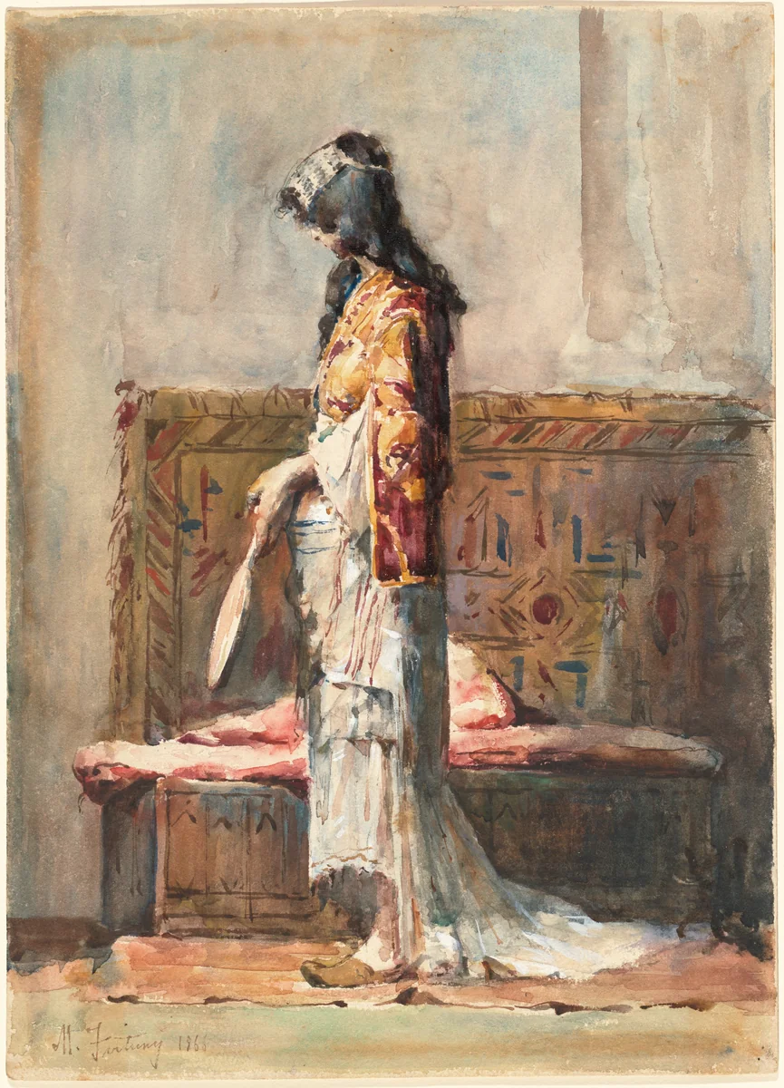 A Moroccan Woman in Traditional Dress by Mariano Fortuny Marsal, drawing, 1866