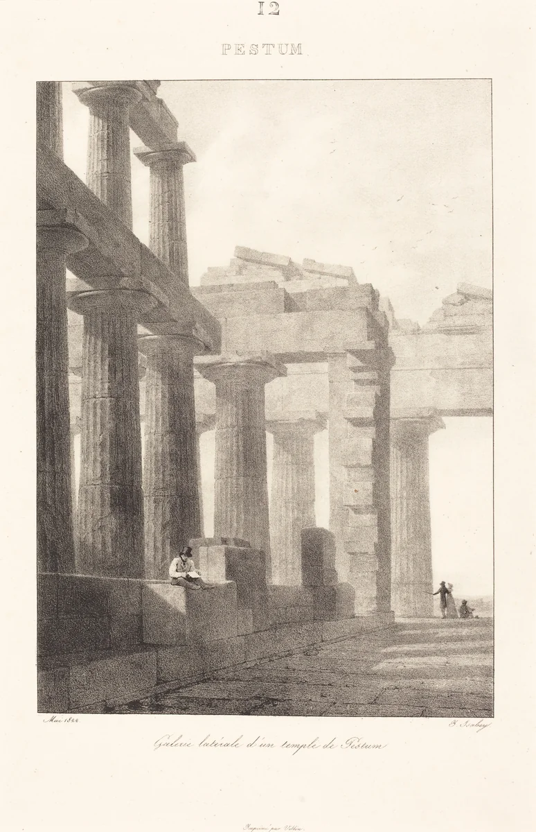 Galerie latérale d'un temple de Pestum by Jean Baptiste Isabey, print, 1822