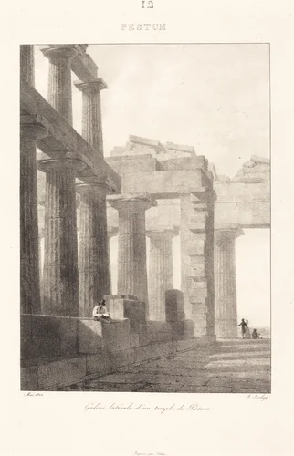 Galerie latérale d'un temple de Pestum by Jean Baptiste Isabey, print, 1822