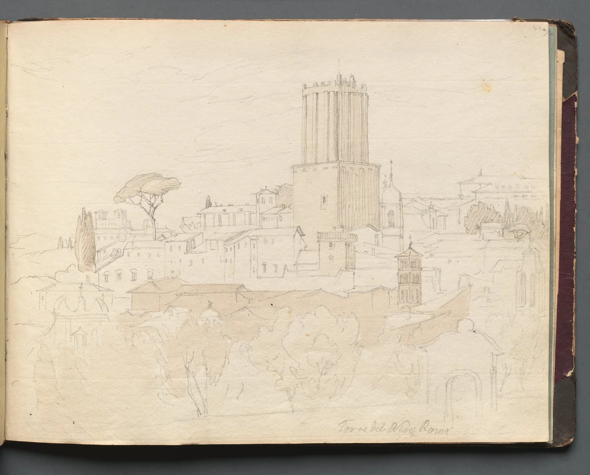 Album with Views of Rome and Surroundings, Landscape Studies, page 47a: " Torre del Nero, Rome" by Franz Nadorp, book, 1830-1870