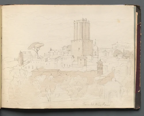 Album with Views of Rome and Surroundings, Landscape Studies, page 47a: " Torre del Nero, Rome" by Franz Nadorp, book, 1830-1870