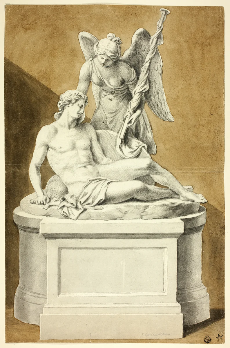 Monument with Dead Warrior and Angel by Joseph Nollekens, drawing, 1782-1823