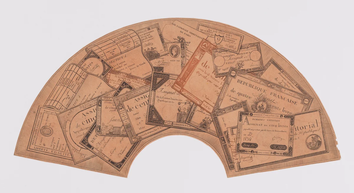 Fan leaf with assignats from the First French Republic by anonymous, print, 1794
