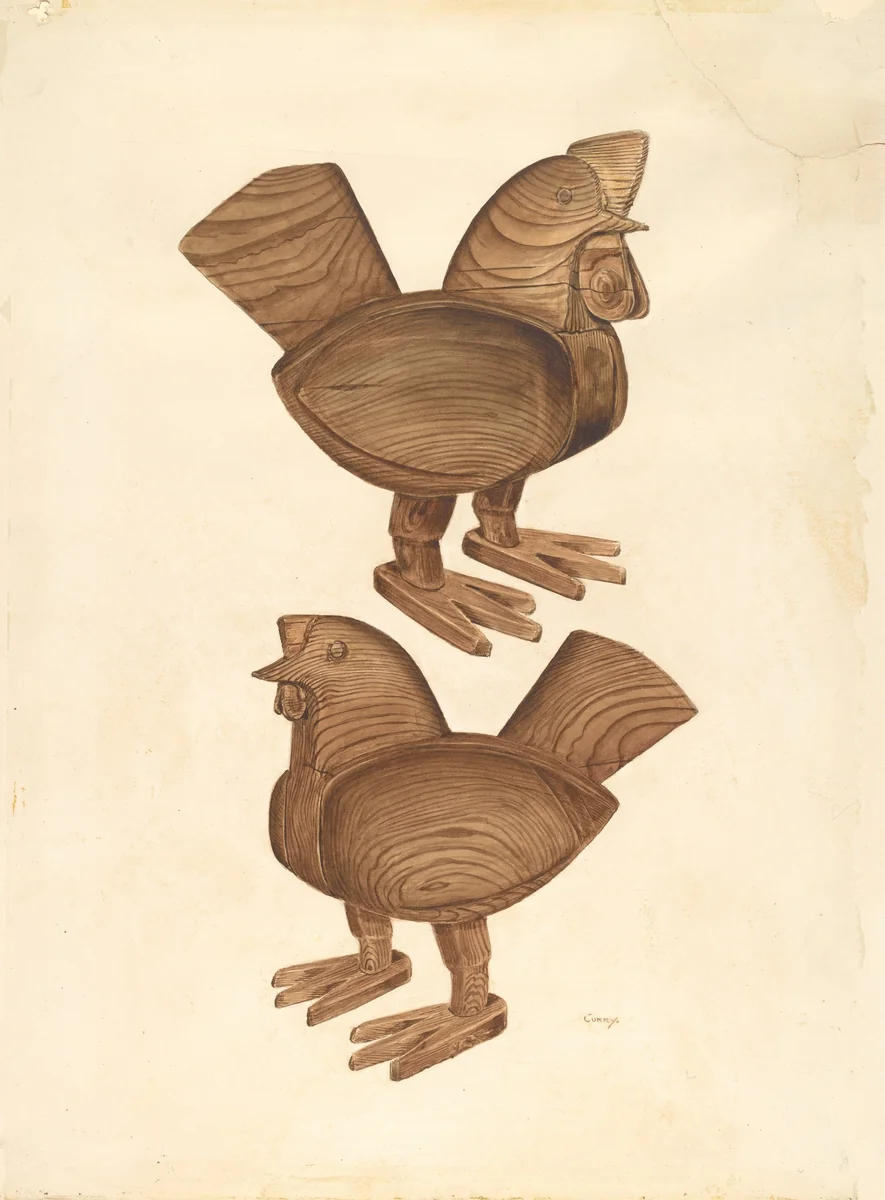 Rooster and Hen by Al Curry, index of american design, 1935-1942