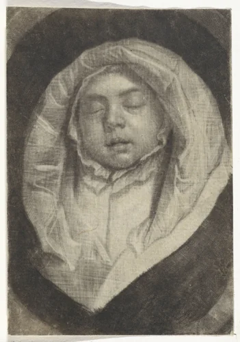 Slapende baby by Bernard Picart, print, 1683-1733