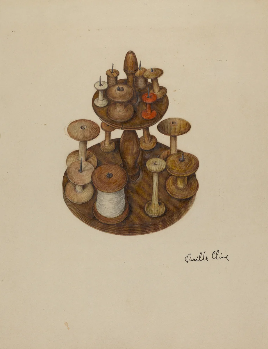 Shaker Spool Rack and Spools by Orville Cline, index of american design, 1939