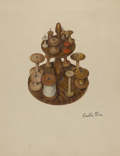 Shaker Spool Rack and Spools by Orville Cline, index of american design, 1939