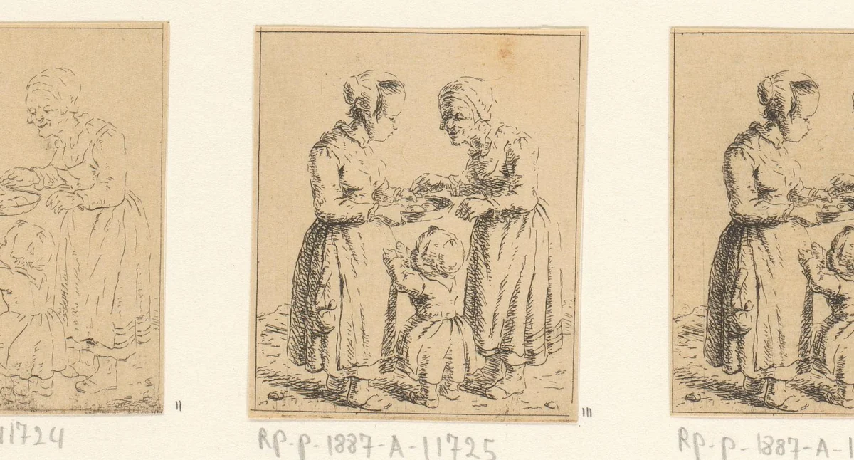 Twee vrouwen met een kind by Christina Chalon, print, 1758-1808