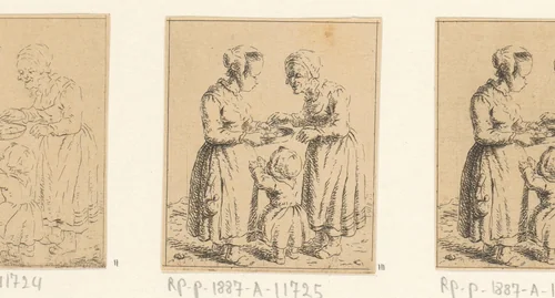 Twee vrouwen met een kind by Christina Chalon, print, 1758-1808