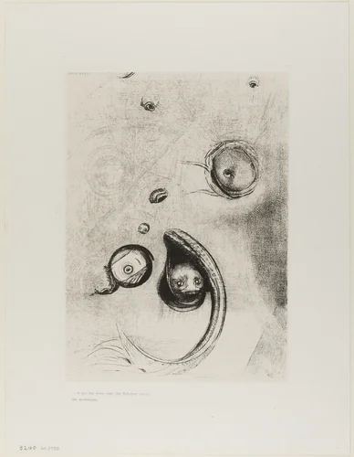 Et que des yeux sans tete flottaient comme des mollusques, plate XIII of Tentation de St. Antoine by Odilon Redon, print, 1896