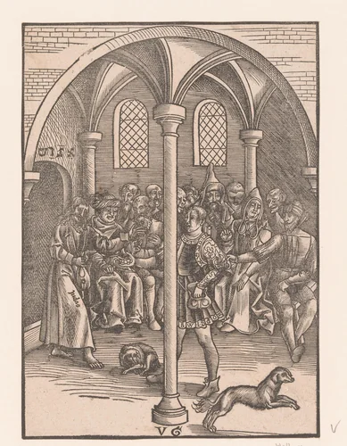 Judas onderhandelt met de hogepriesters en de ouderlingen by anonymous, print, 1506