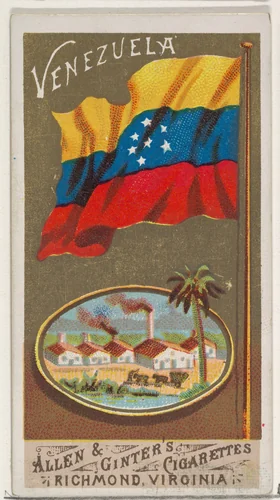 Venezuela, from Flags of All Nations, Series 1 (N9) for Allen & Ginter Cigarettes Brands by Allen & Ginter, print, 1887