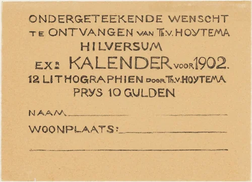 Bestelkaart voor kalender 1902 by Theo van Hoytema, print, 1878-1901