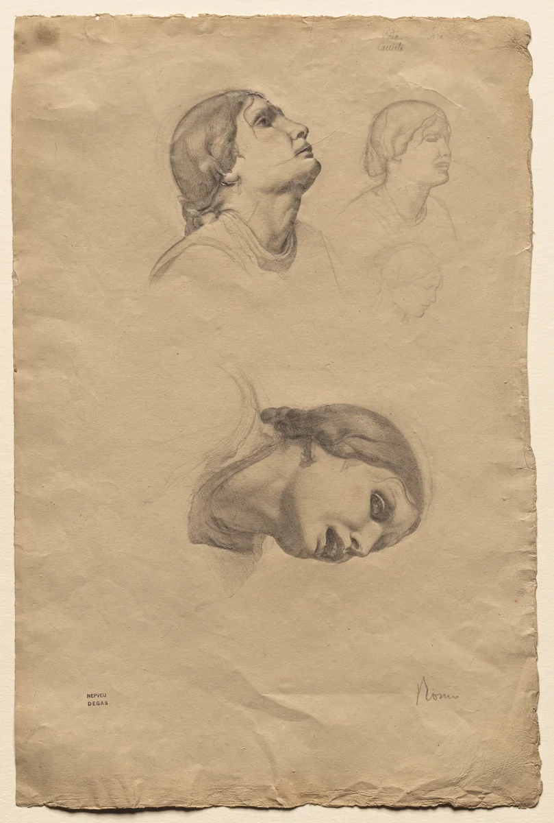 Four Studies of the Head of a Young Italian Woman by Edgar Degas, drawing, 1856