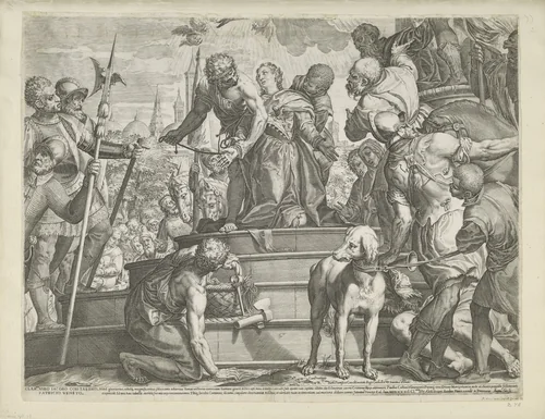 Het martelaarschap van de heilige Justina van Padua (onderste helft) by Unknown, print, 1582