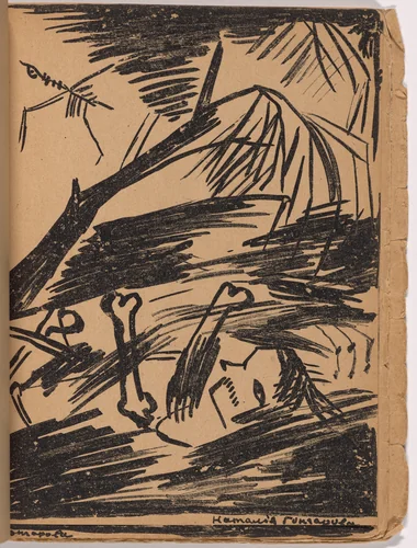 Plate (folio 20) from Mirskontsa (Worldbackwards) by Natalia Goncharova, illustrated book, 1912