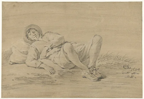 Liggende jongeman by Cornelis Saftleven, drawing, 1658