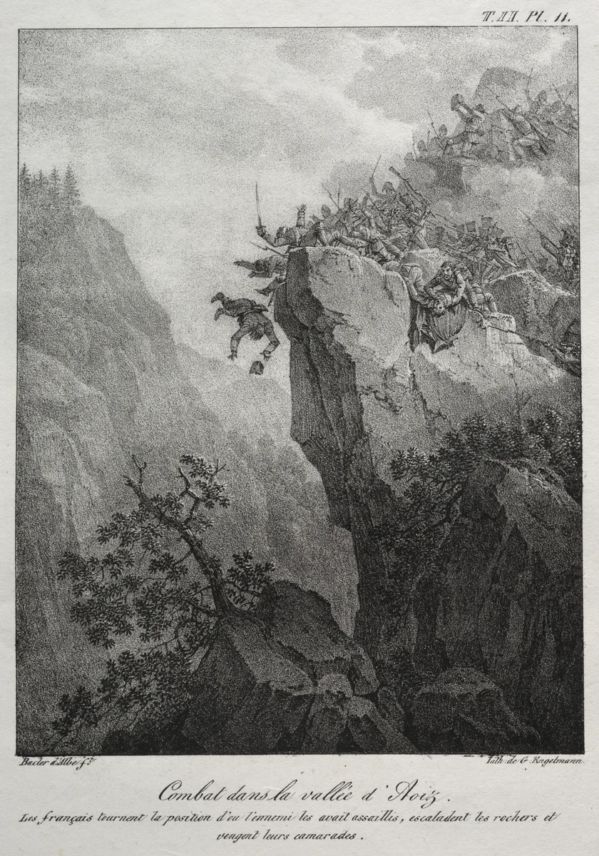 Spanish Campaign: Combat in the Aoiz Valley, Province of Navarre by Baron Louis Albert Guillain Bacler d'Alber, print, 1807-1824