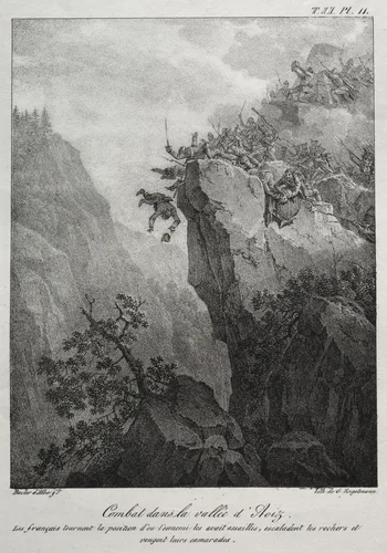 Spanish Campaign: Combat in the Aoiz Valley, Province of Navarre by Baron Louis Albert Guillain Bacler d'Alber, print, 1807-1824