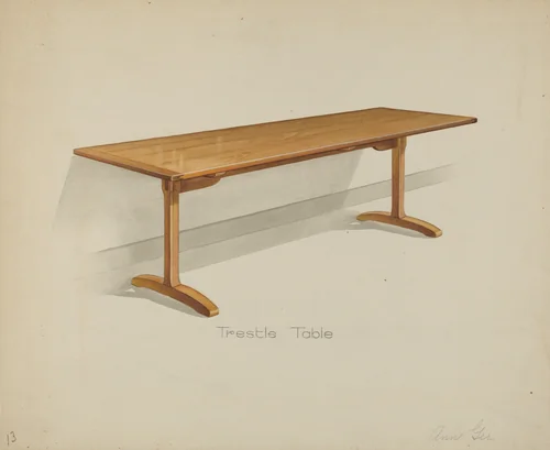 Shaker Trestle Dining Table by Anne Ger, index of american design, 1935-1942