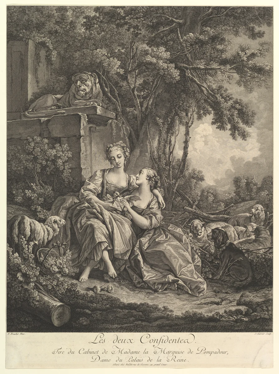 Les deux Confidentes (The two Confidants) by Jean Ouvrier, print, 1740-1784
