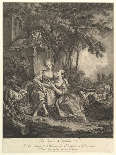 Les deux Confidentes (The two Confidants) by Jean Ouvrier, print, 1740-1784