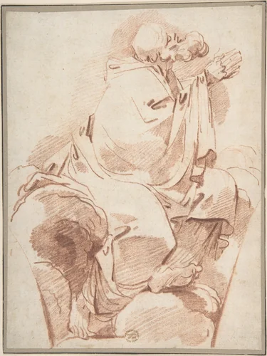 Prophet Seated in Profile on a Cloudbank, Praying: decoration for a spandrel by André Lebrun, drawing, 1755-1795