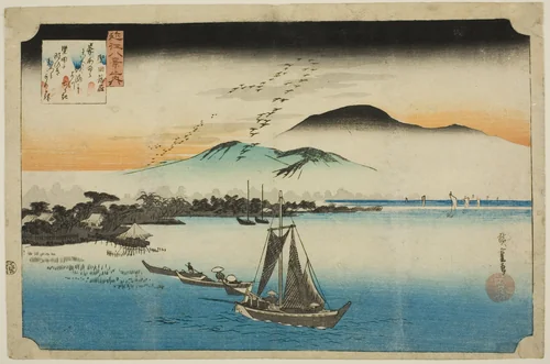 Descending Geese at Katada (Katada rakugan), from the series "Eight Views of Omi (Omi hakkei no uchi)" by Utagawa Hiroshige (歌川広重), print, 1829-1839