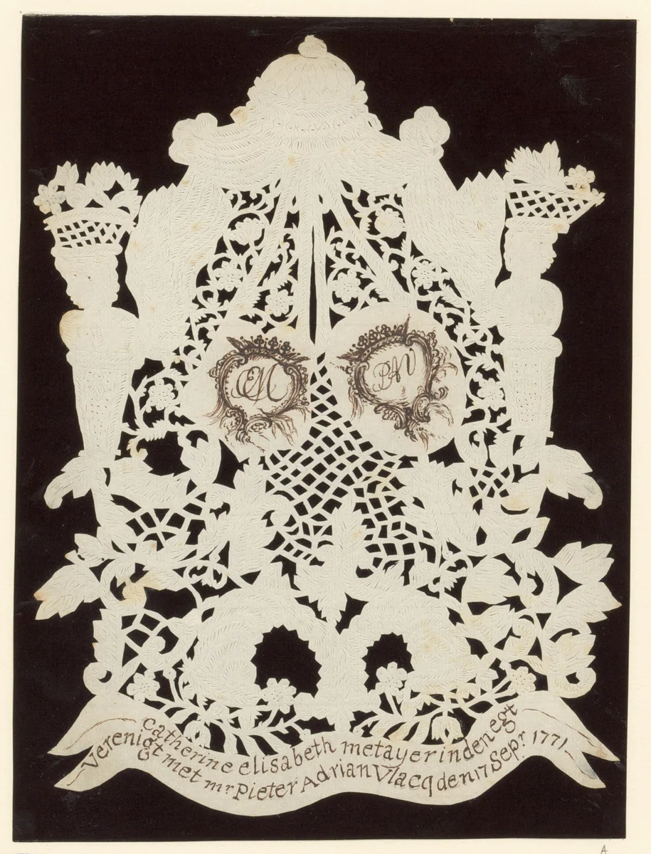 Huwelijksknipsel met twee monogrammen van Catherine Elisabeth Metayer en Pieter Adrian Vlacq by anonymous, other, 1771