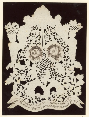 Huwelijksknipsel met twee monogrammen van Catherine Elisabeth Metayer en Pieter Adrian Vlacq by anonymous, other, 1771