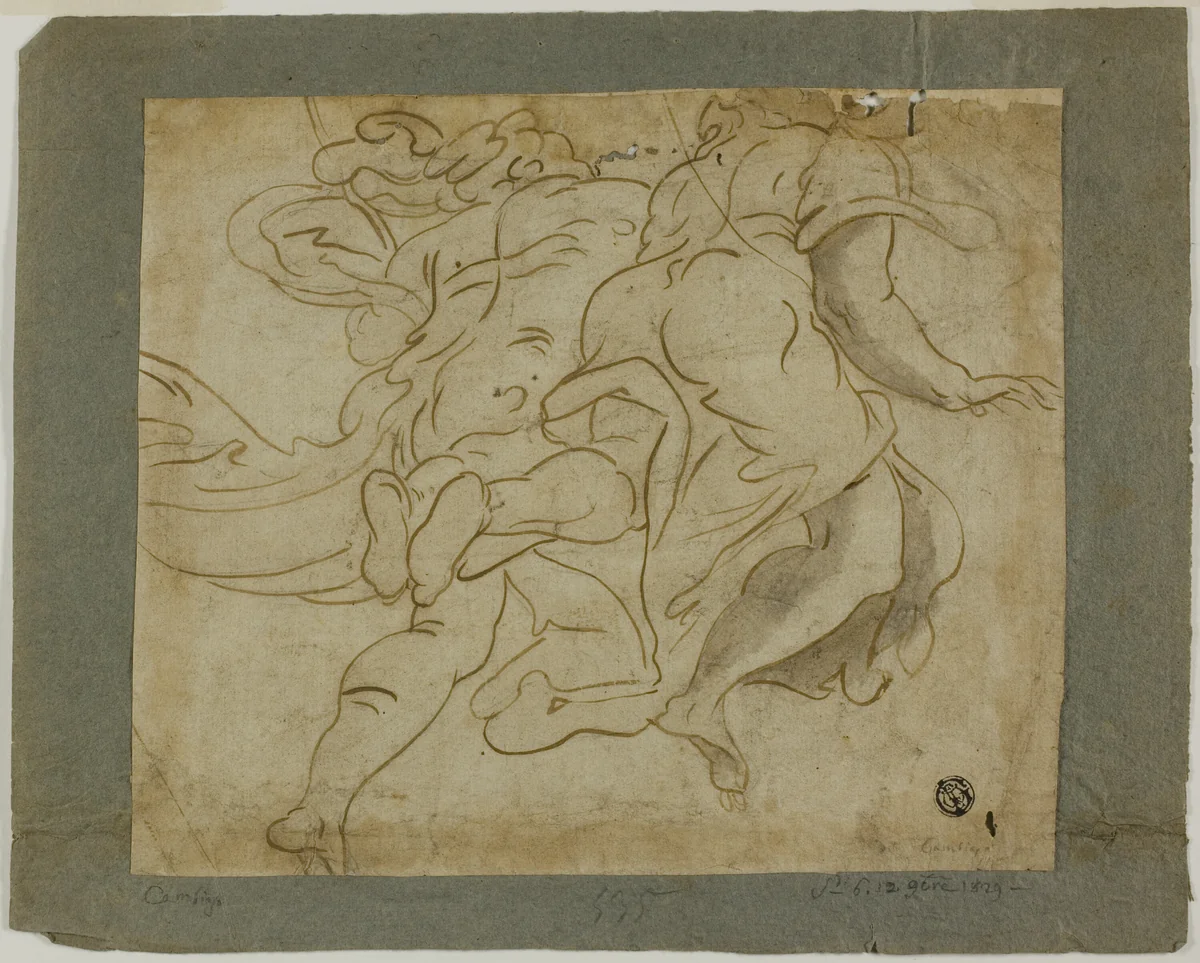 Two Figures Ascending by Luca Cambiaso, drawing, 1560-1570