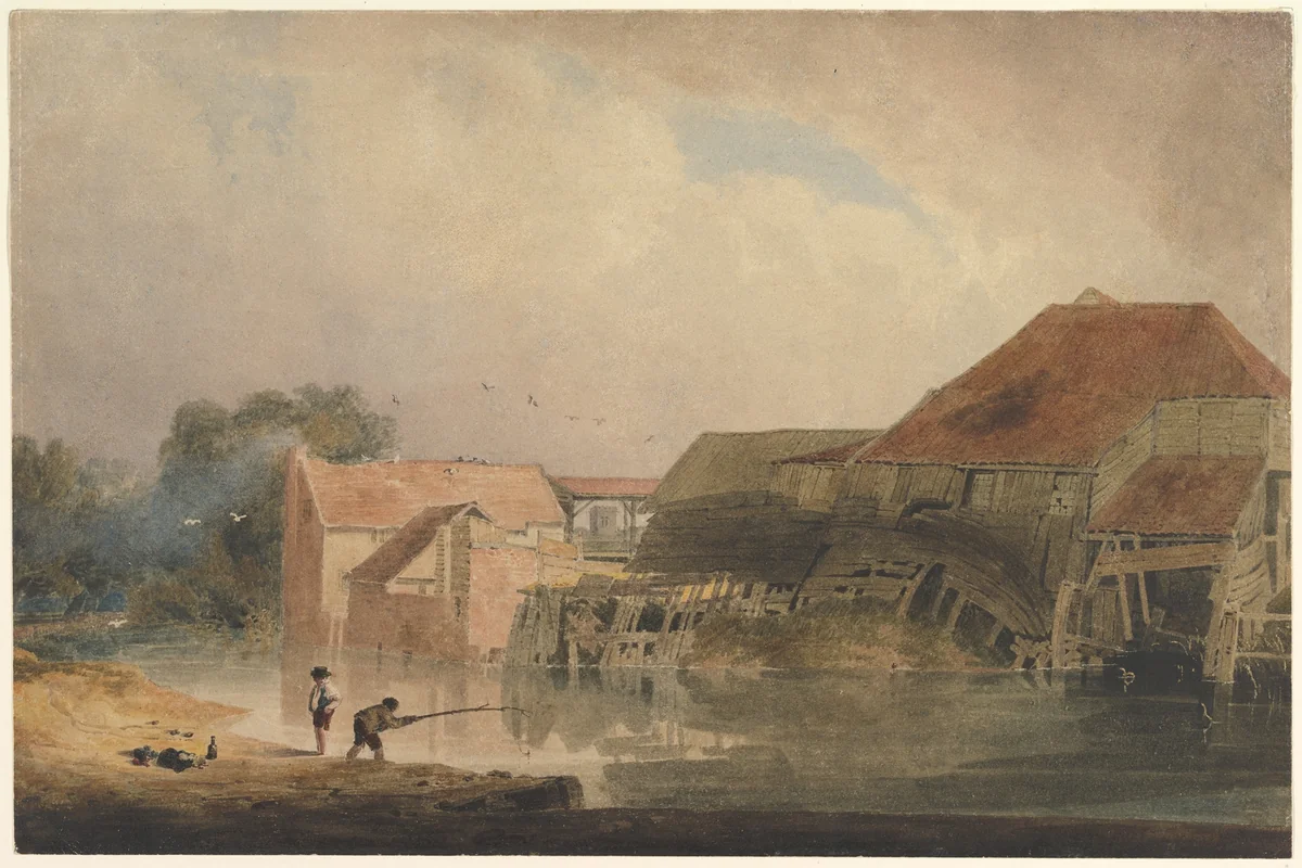 Riverside Scene (Old Mill) by Peter de Wint, drawing, 1805-1810
