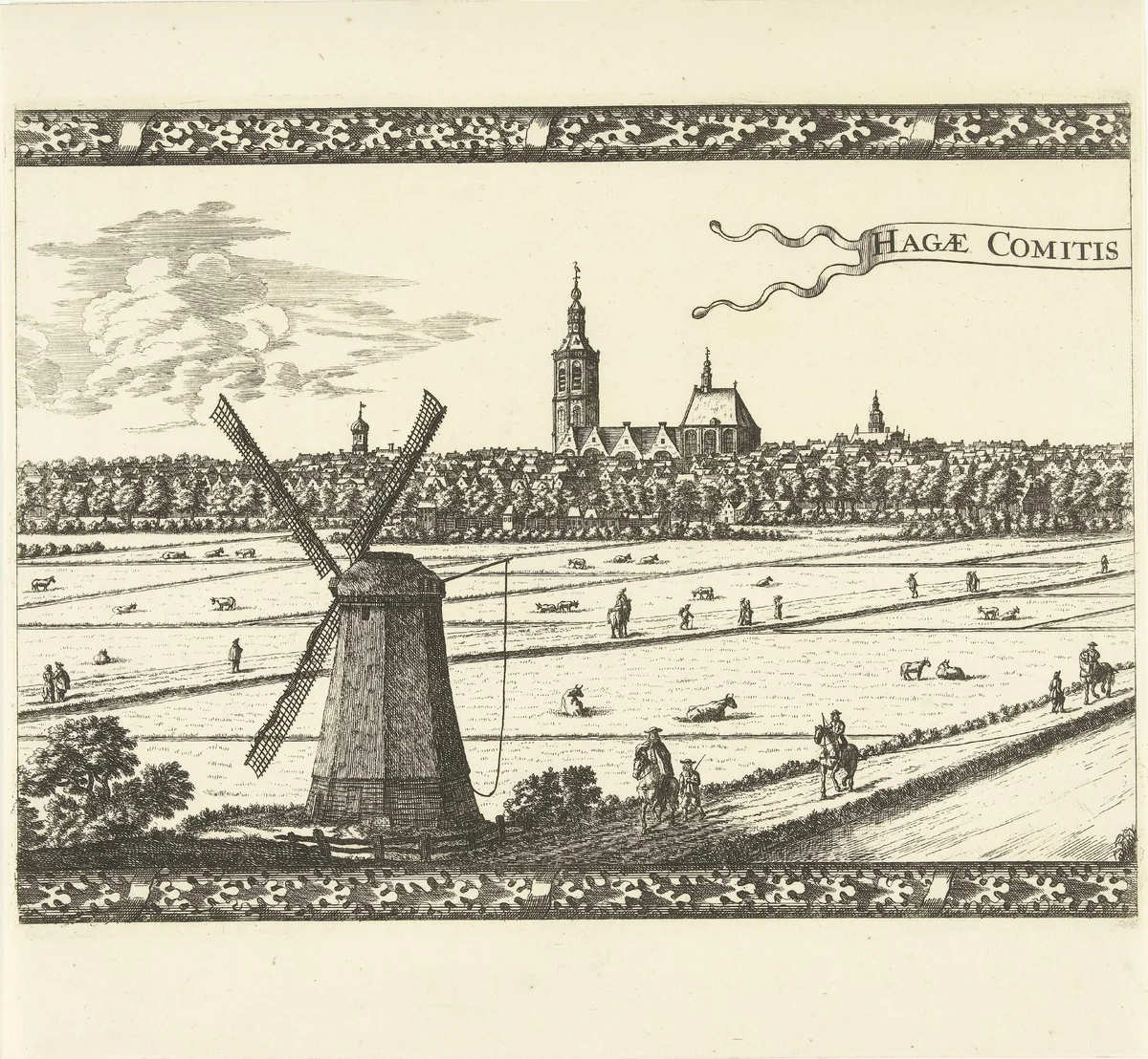 Panoramisch gezicht op Den Haag by Cornelis Elandts, print, 1663-1670