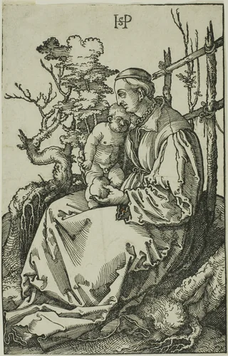 The Virgin with the Pear and Child on the Bank by Sebald Beham, print, 1514-1526