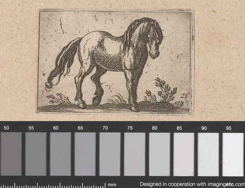 Staand paard naar rechts gewend by Antonio Tempesta, print, 1565-1630