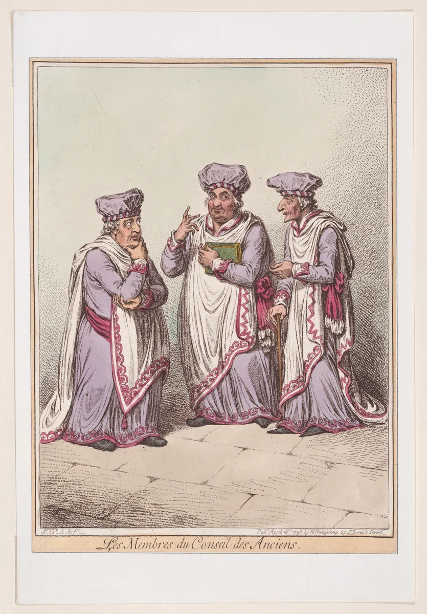French Habits, No. 2 - Les Membres du Conseil des Anciens by James Gillray, print, 1798
