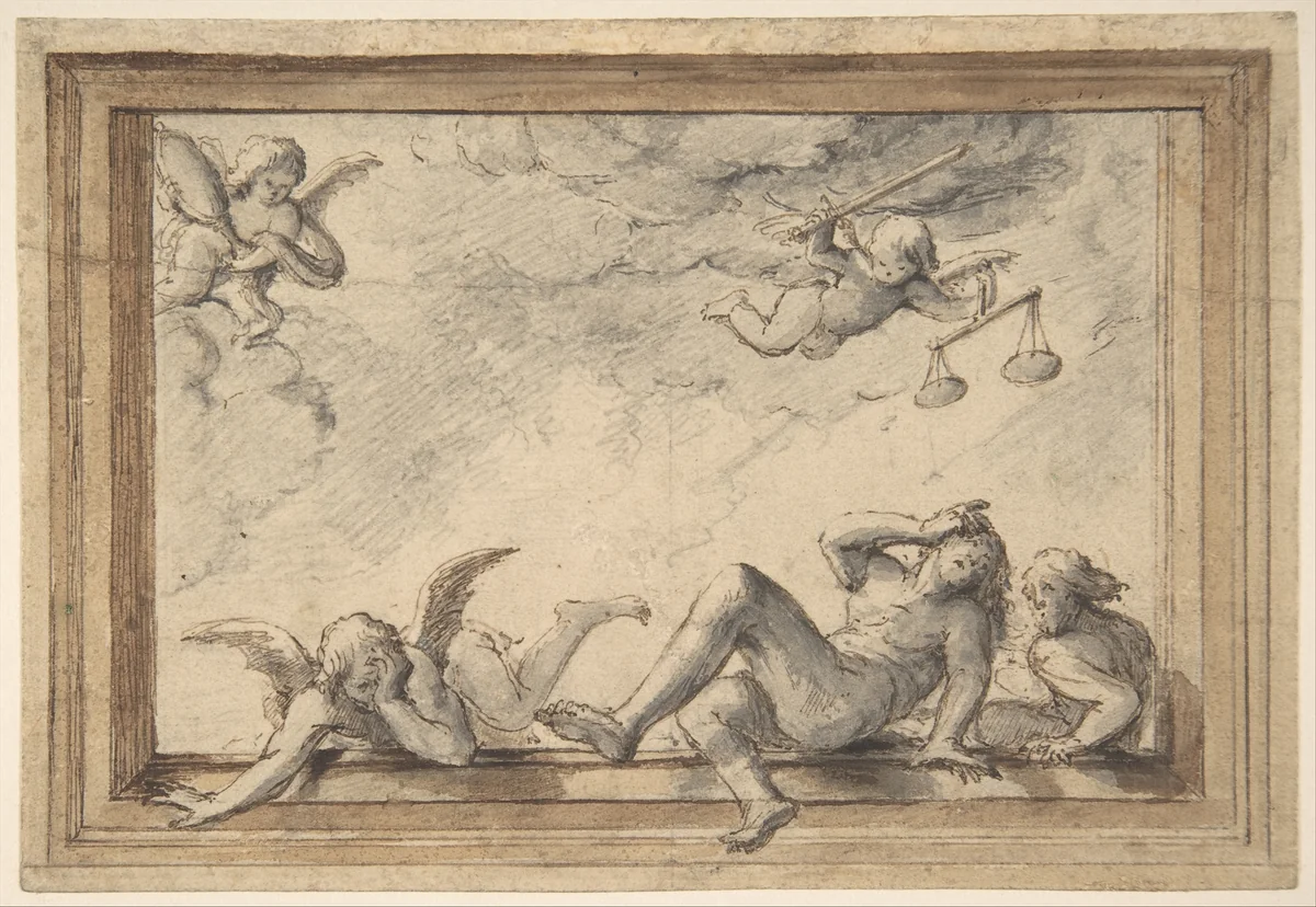 Design for a ceiling with an allegory of Justice by Hendrik-Frans Verbruggen, drawing, 1665-1724