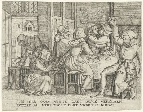 Twee paren in een herberg by Unknown, print, 1539-1544