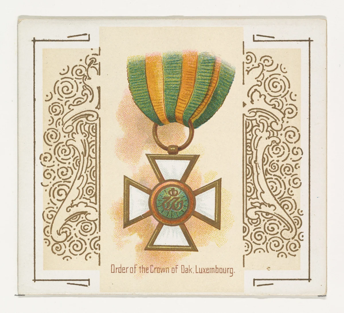 Order of the Crown of Oak, Luxembourg, from the World's Decorations series (N44) for Allen & Ginter Cigarettes by Allen & Ginter, print, 1890