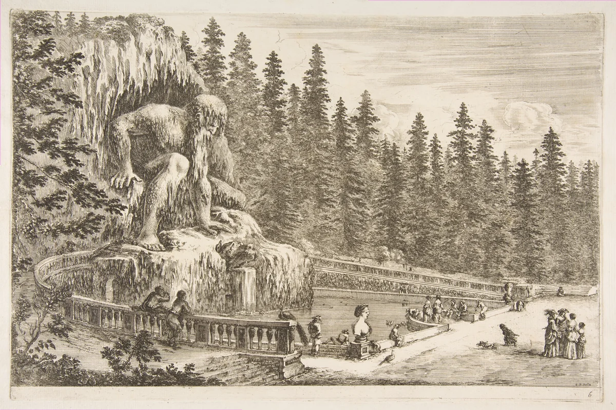 Villa of Pratolino: The Appenino by Stefano della Bella, print, 1648-1658