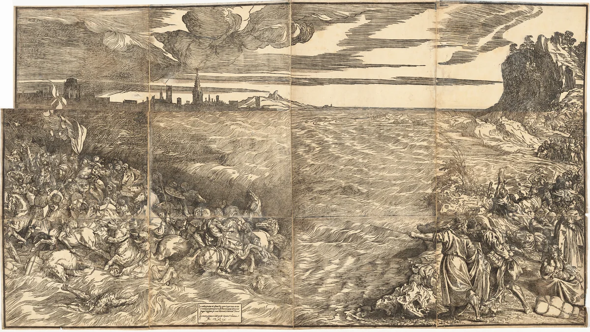 The Submersion of Pharoah's Army in the Red Sea by Titian, print, 1514-1515
